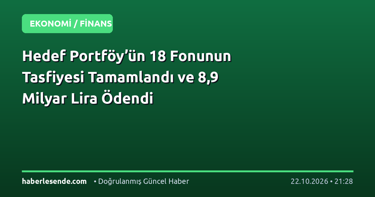 Hedef Portföy’ün 18 Fonunun Tasfiyesi Tamamlandı ve 8,9 Milyar Lira Ödendi