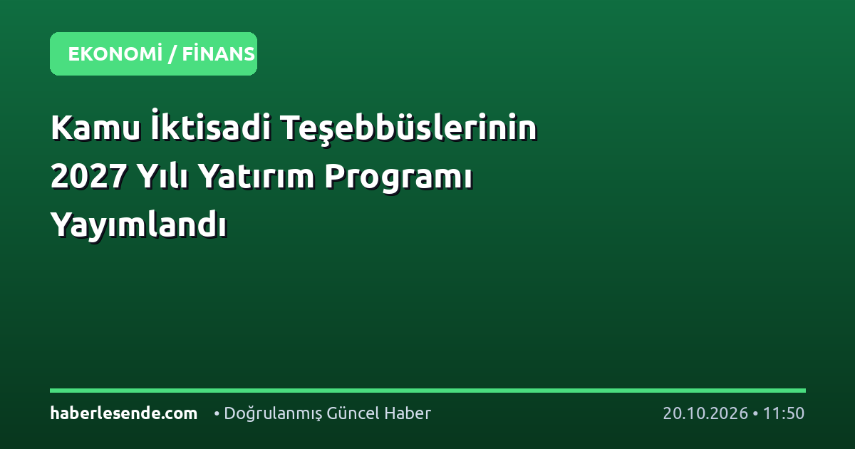 Kamu İktisadi Teşebbüslerinin 2027 Yılı Yatırım Programı Yayımlandı