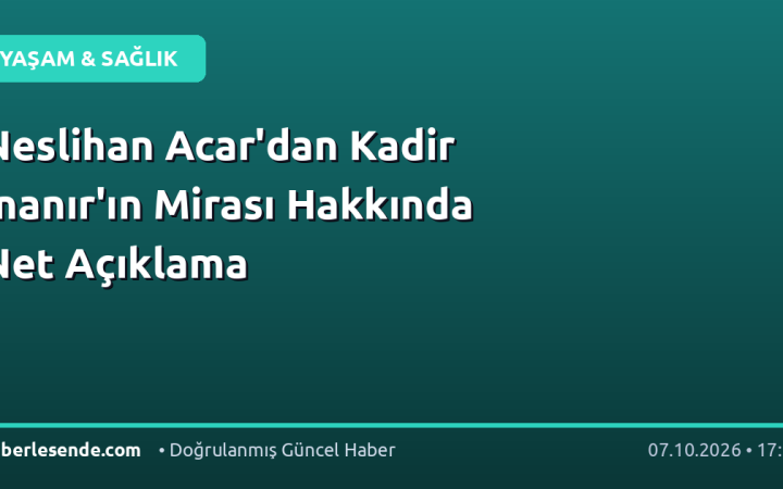 Neslihan Acar'dan Kadir İnanır'ın Mirası Hakkında Net Açıklama
