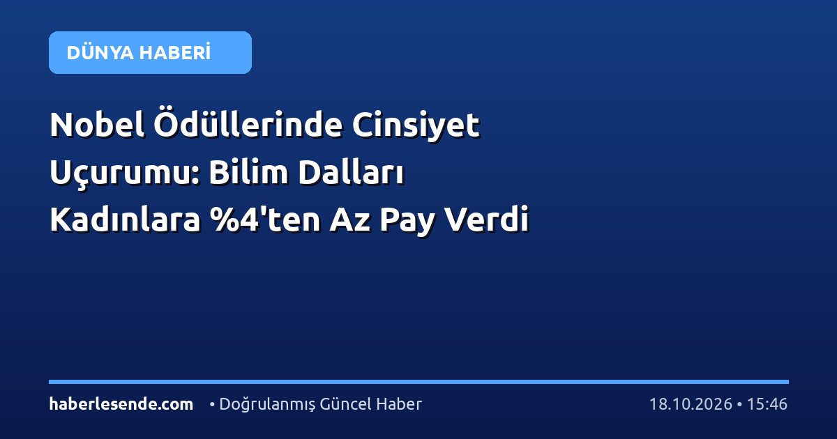 Nobel Ödüllerinde Cinsiyet Uçurumu: Bilim Dalları Kadınlara %4'ten Az Pay Verdi