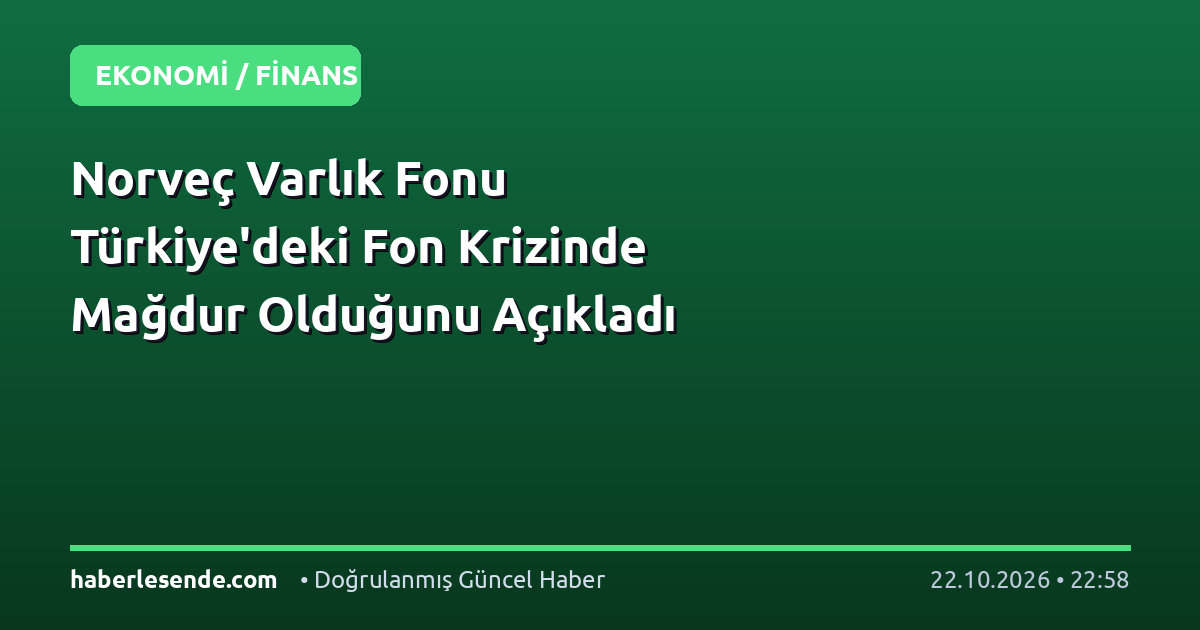 Norveç Varlık Fonu Türkiye'deki Fon Krizinde Mağdur Olduğunu Açıkladı