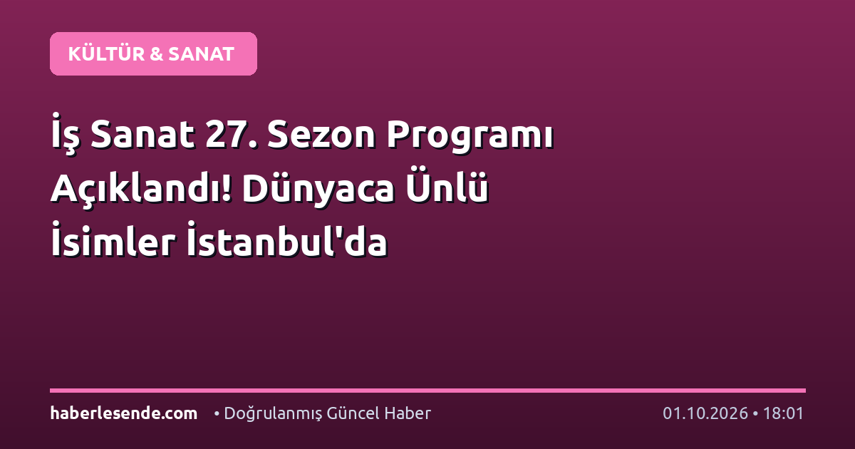 İş Sanat 27. Sezon Programı Açıklandı! Dünyaca Ünlü İsimler İstanbul'da