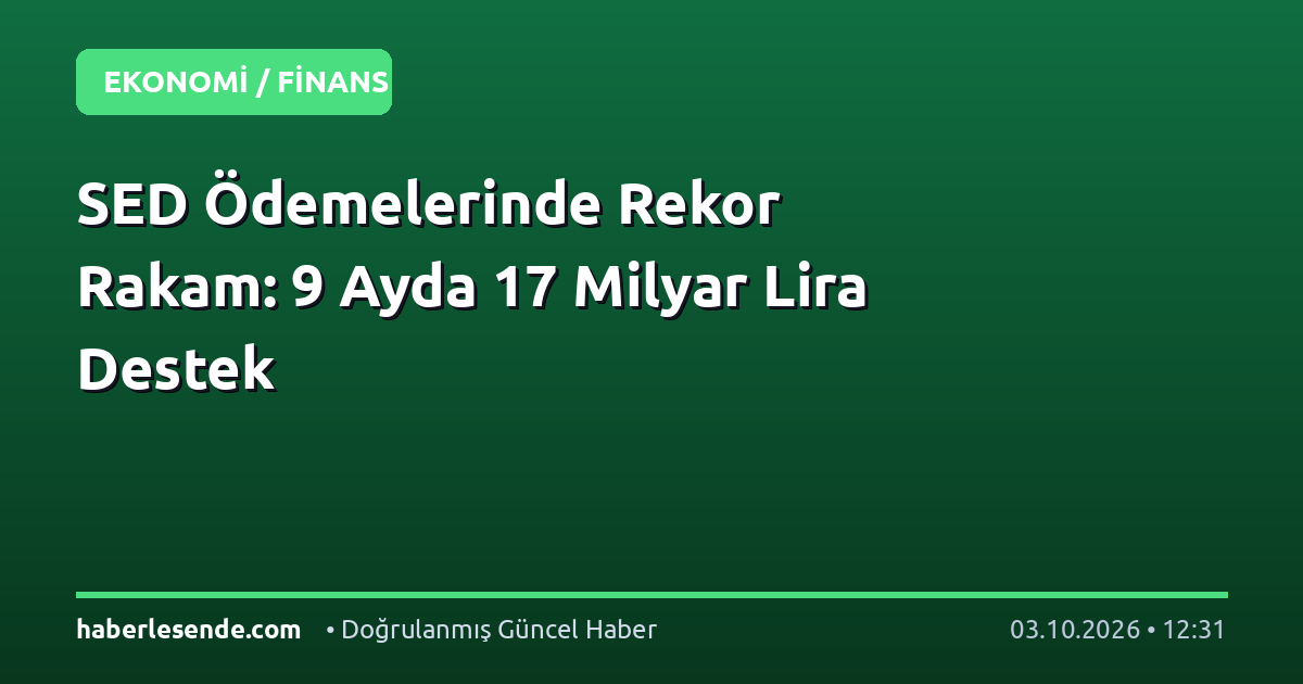 SED Ödemelerinde Rekor Rakam: 9 Ayda 17 Milyar Lira Destek