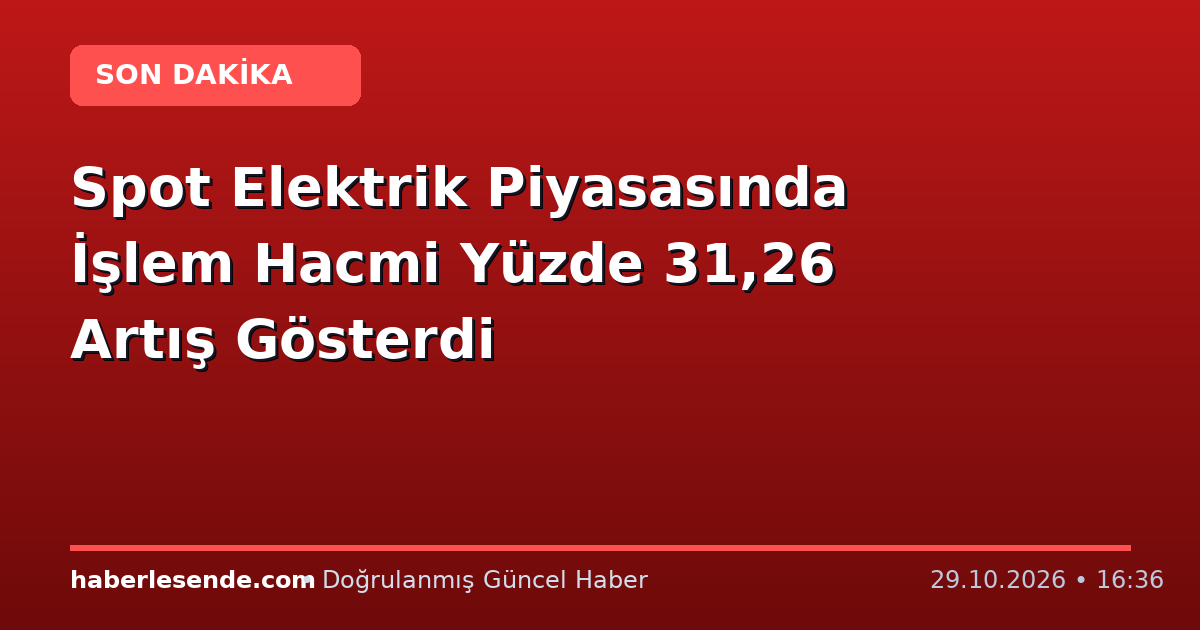 Spot Elektrik Piyasasında İşlem Hacmi Yüzde 31,26 Artış Gösterdi