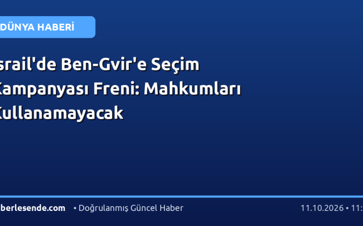 İsrail'de Ben-Gvir'e Seçim Kampanyası Freni: Mahkumları Kullanamayacak