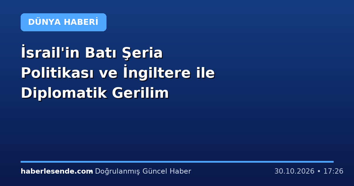 İsrail'in Batı Şeria Politikası ve İngiltere ile Diplomatik Gerilim