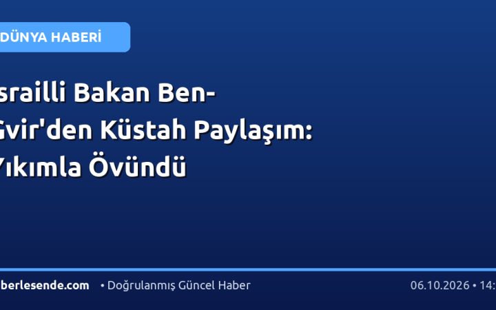 İsrailli Bakan Ben-Gvir'den Küstah Paylaşım: Yıkımla Övündü