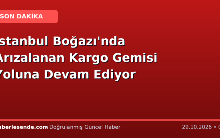 İstanbul Boğazı'nda Arızalanan Kargo Gemisi Yoluna Devam Ediyor