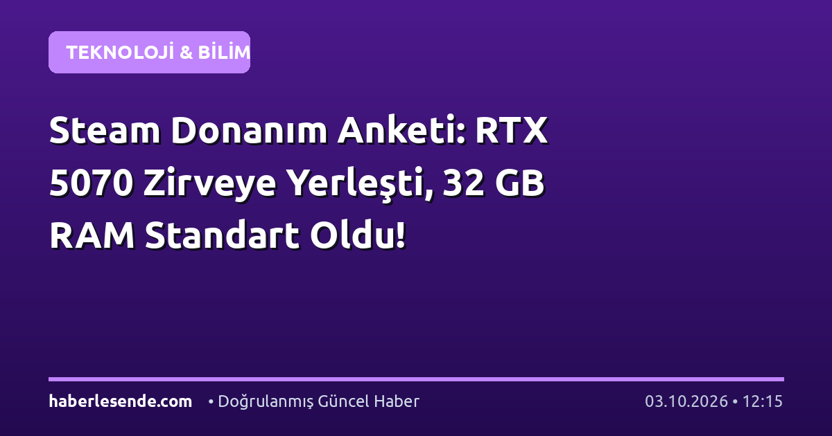 Steam Donanım Anketi: RTX 5070 Zirveye Yerleşti, 32 GB RAM Standart Oldu!