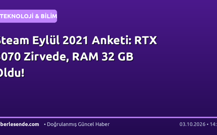 Steam Eylül 2021 Anketi: RTX 5070 Zirvede, RAM 32 GB Oldu!