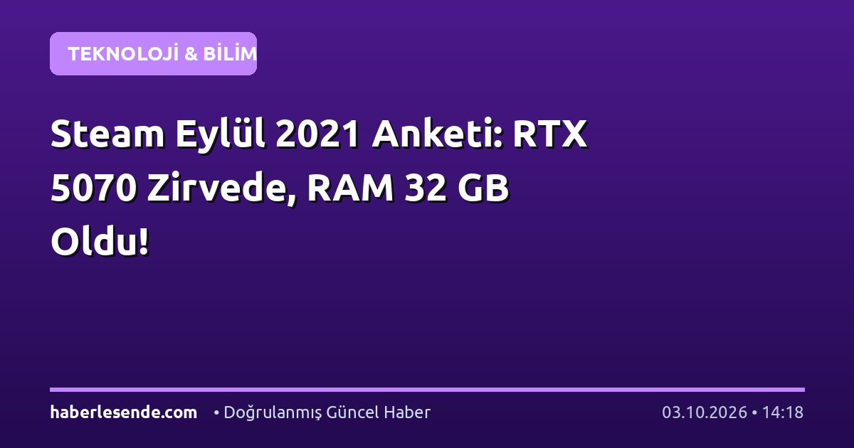 Steam Eylül 2021 Anketi: RTX 5070 Zirvede, RAM 32 GB Oldu!