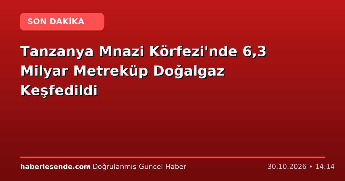Tanzanya Mnazi Körfezi'nde 6,3 Milyar Metreküp Doğalgaz Keşfedildi