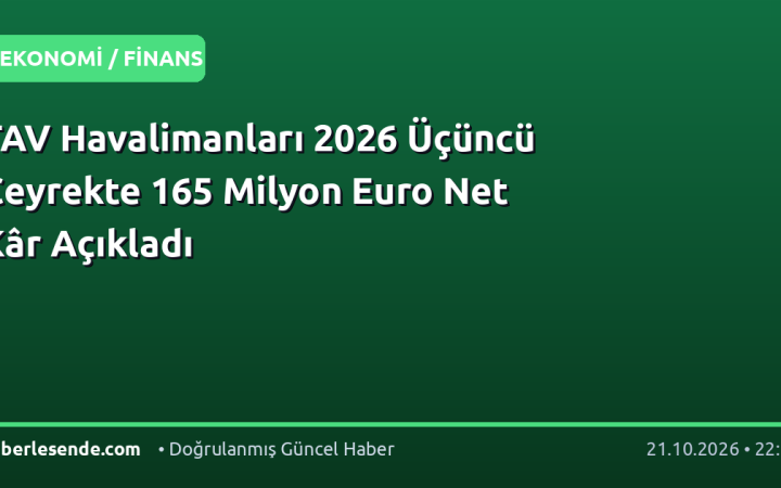 TAV Havalimanları 2026 Üçüncü Çeyrekte 165 Milyon Euro Net Kâr Açıkladı