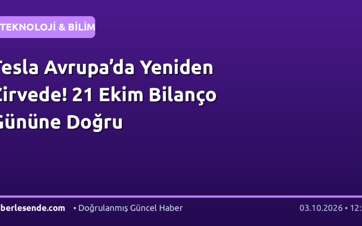 Tesla Avrupa’da Yeniden Zirvede! 21 Ekim Bilanço Gününe Doğru