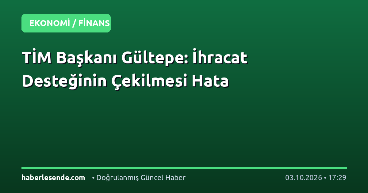 TİM Başkanı Gültepe: İhracat Desteğinin Çekilmesi Hata