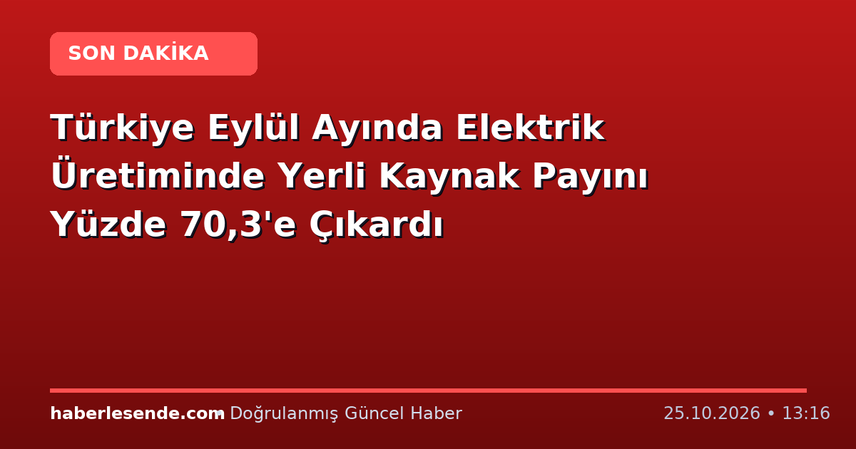 Türkiye Eylül Ayında Elektrik Üretiminde Yerli Kaynak Payını Yüzde 70,3'e Çıkardı