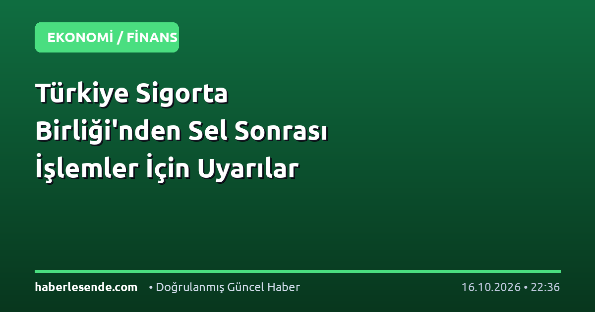 Türkiye Sigorta Birliği'nden Sel Sonrası İşlemler İçin Uyarılar