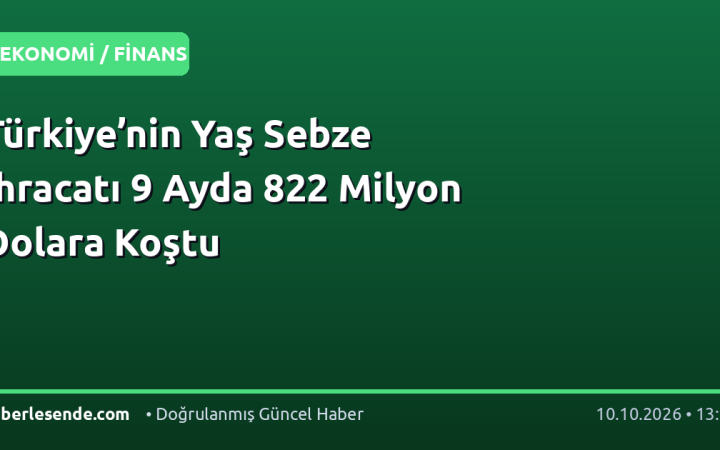 Türkiye’nin Yaş Sebze İhracatı 9 Ayda 822 Milyon Dolara Koştu