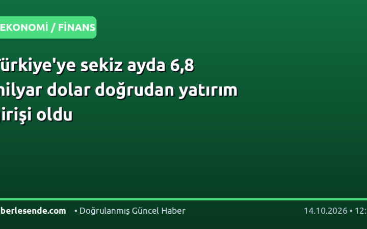 Türkiye'ye sekiz ayda 6,8 milyar dolar doğrudan yatırım girişi oldu