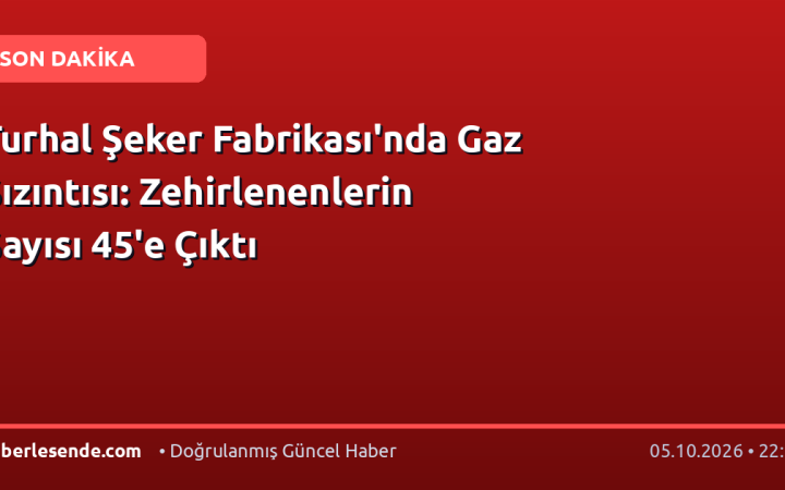 Turhal Şeker Fabrikası'nda Gaz Sızıntısı: Zehirlenenlerin Sayısı 45'e Çıktı