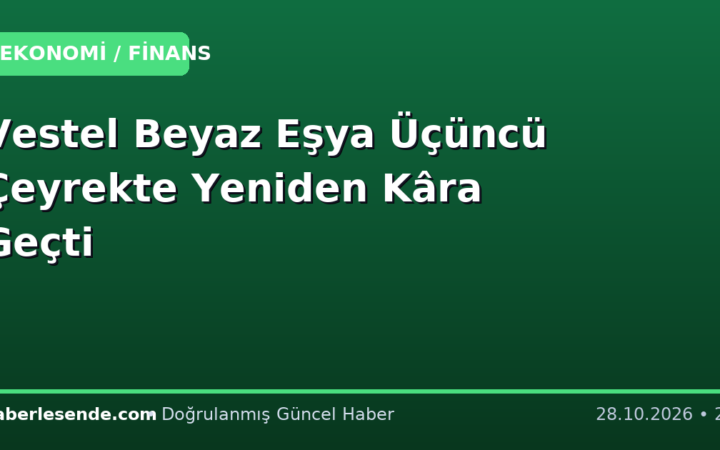 Vestel Beyaz Eşya Üçüncü Çeyrekte Yeniden Kâra Geçti