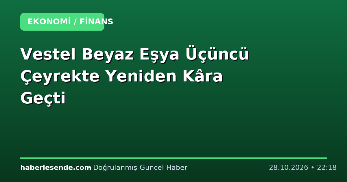 Vestel Beyaz Eşya Üçüncü Çeyrekte Yeniden Kâra Geçti