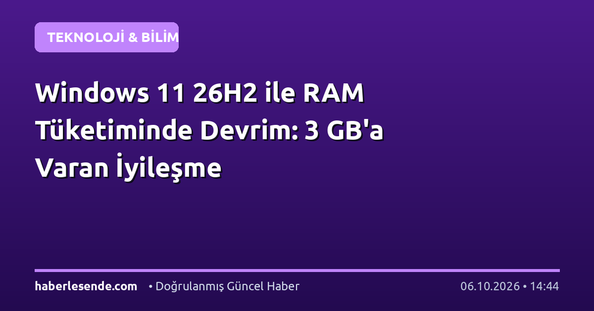 Windows 11 26H2 ile RAM Tüketiminde Devrim: 3 GB'a Varan İyileşme