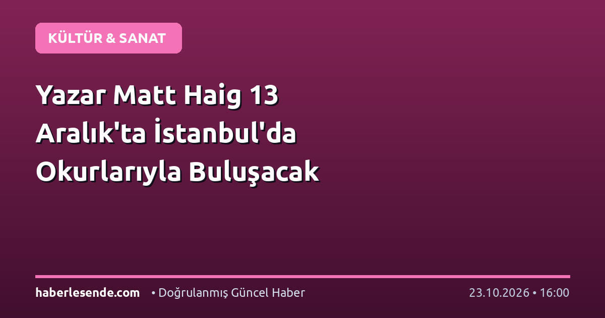 Yazar Matt Haig 13 Aralık'ta İstanbul'da Okurlarıyla Buluşacak