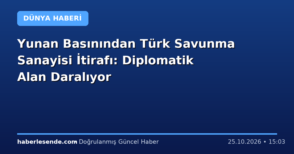 Yunan Basınından Türk Savunma Sanayisi İtirafı: Diplomatik Alan Daralıyor