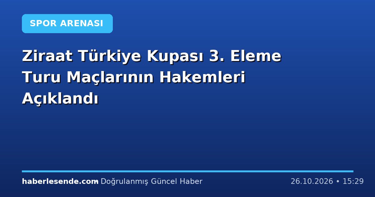 Ziraat Türkiye Kupası 3. Eleme Turu Maçlarının Hakemleri Açıklandı