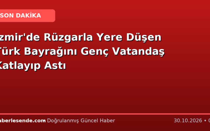 İzmir'de Rüzgarla Yere Düşen Türk Bayrağını Genç Vatandaş Katlayıp Astı